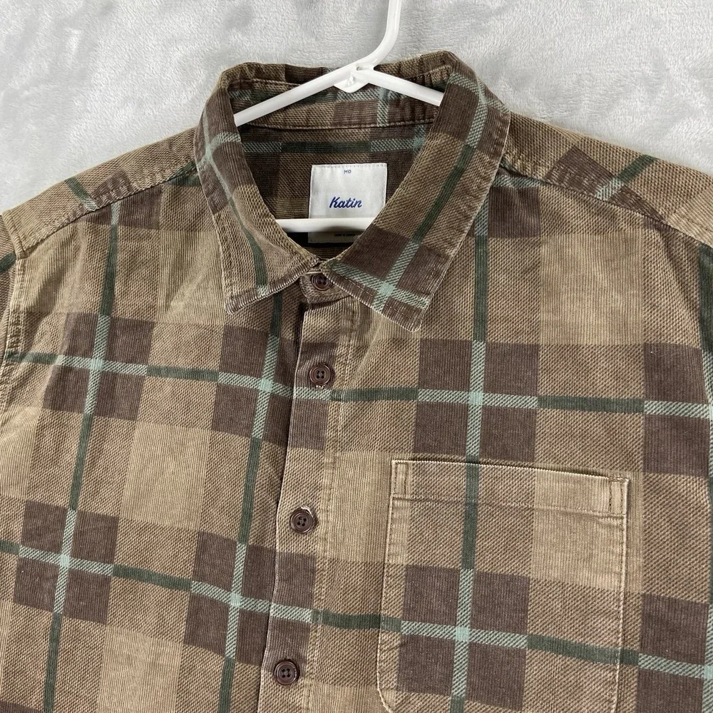 Katin Shirt Mens Medium Button Up Textured Lightweight Plaid Long Sleeve Casual